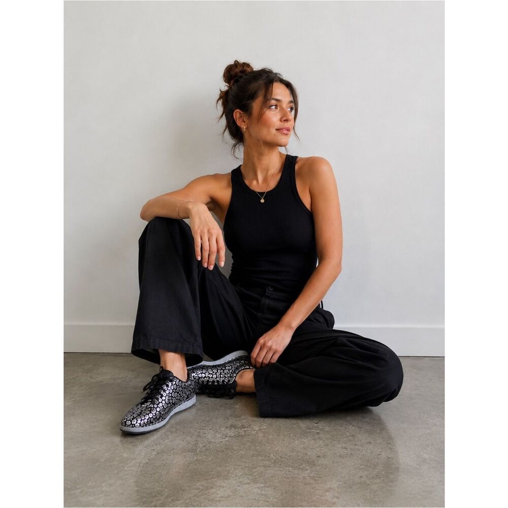 Alegria Essence Night Poppy Silver and Black Leather Sneakers